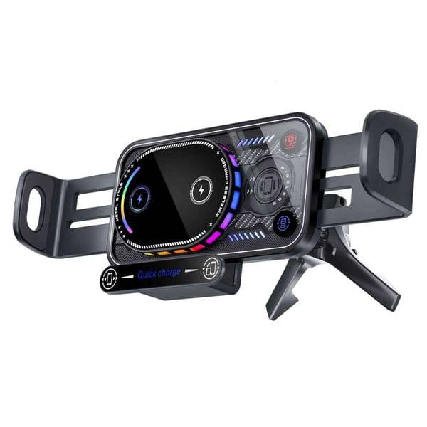 RGB Light Dual Coil Rotation Auto-Clamping Screen Wireless Car Charger For Samsung Galaxy Z Fold 3-7 iPhone 16 15 Pro Max