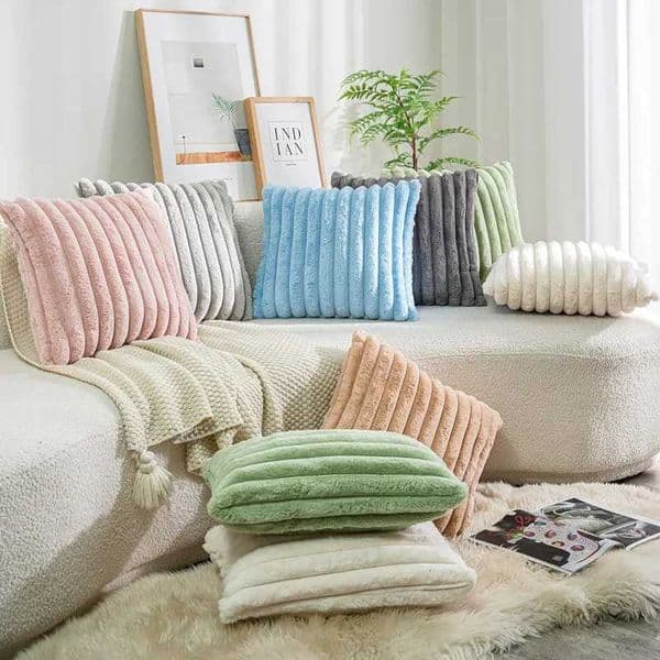 45x45cm Double-Side Faux Fur Plush Decorative Throw Pillow Covers Wide Stripe Couch Cushion Case Soft Fluffy Pillowcases JAF068W251127