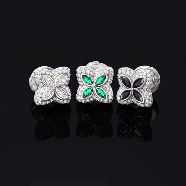 GRA VVS Moissanite IGI 14k Fashion Boutique Luxury Green Four-Leaf Clover Earrings Brass 18k Gold Plated 18k Unisex Jewelry