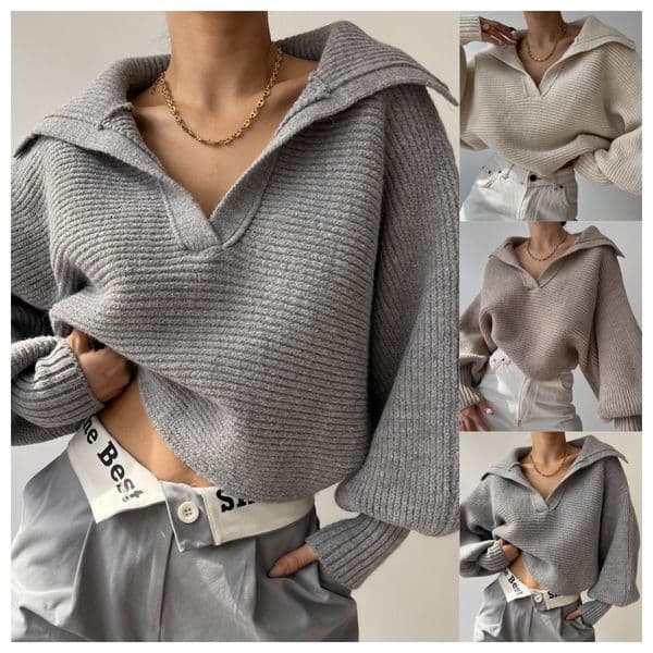 Womens sweater Retro Long Sleeve Polo Shirt Trendy cardigan Lapel pullover Streetwear winter jacket women designer clothes