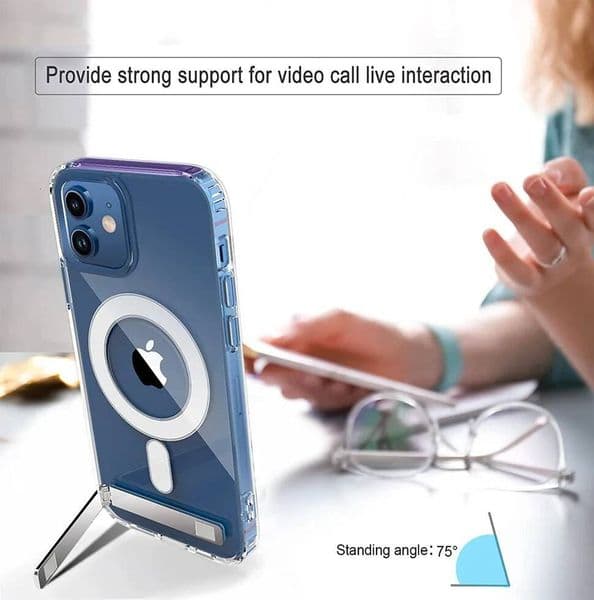 Clear Magnetic Phone Case with Kickstand iPhone 17 Pro Max Air 16 15 14 Plus 13 12 11 Mini for Wireless Charging Back Cover