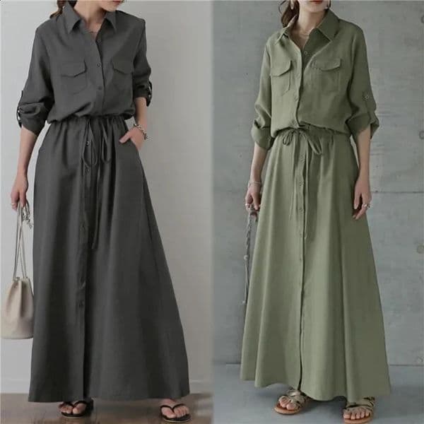 Womens dress single chest button lapel long sleeved solid color loose fit casual office womens belt brushed 250425