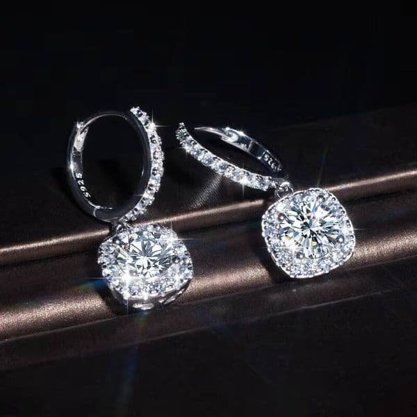 Moissanite for Women Classic square Bag S925 Sterling Silver Earrings