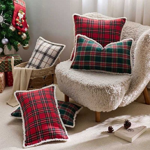Christmas Tartan Plaid Cushion Cover Red Green Plaids Pillow Covers Check Throw Pillowcover Home Xmas DecorationW251127