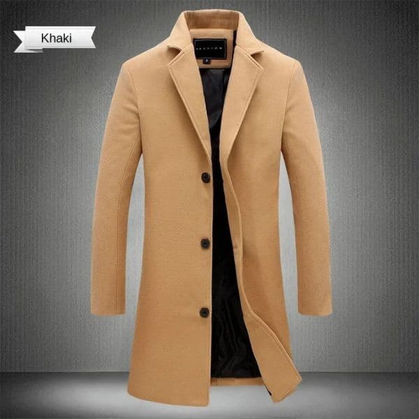 Spring Autumn Long Cotton Coat Wool Blend Pure Color Casual Business Fashion Mens Clothing Slim Windbreaker Jacket 251126