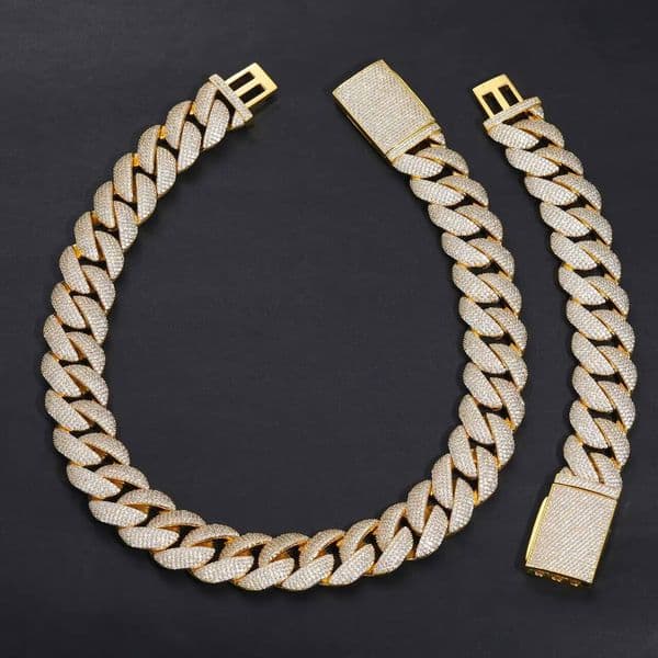 Hip Hop Fully Iced Out 925 Silver 24mm Width VVS baguette Moissanite Cuban Link Chain