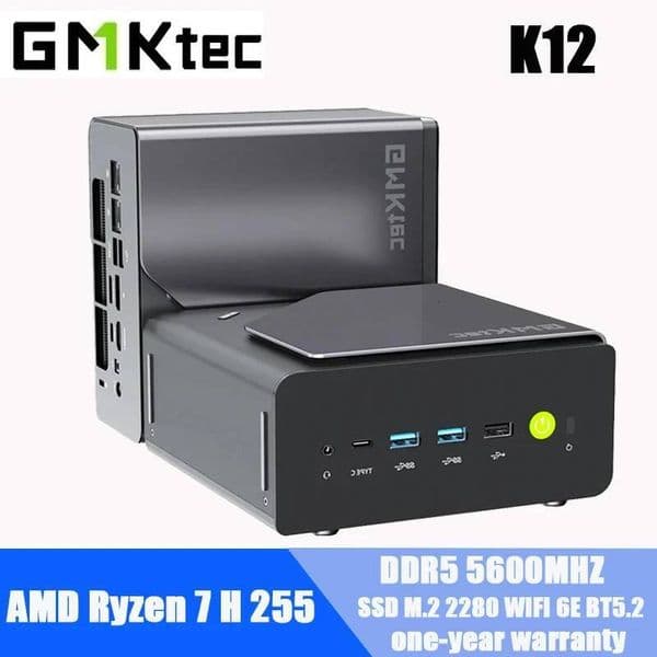 GMKtec K12 AMD Ryzen 7 H 255 Mini PC Dual DDR5 5600MT/s 3SSD PCIe40 WiFi6 BT52 Dual 25G LAN OCulink Desktop Gamer Computer