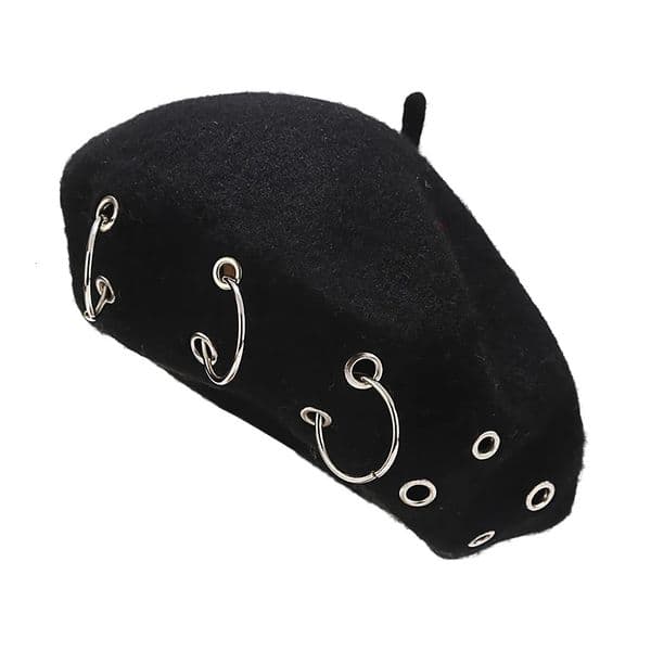 Fashion Winter Berets For Women girl Punk Rock Style Iron Rings Beret Caps Retro Wool Hats Black Woolen Painter Caps 251126BJ