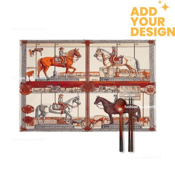 Custom H Waterproof and wipeable Horse Luxury Placemats Set of 6 12x18 Inch Holiday Table Mats for Party Kitchen Dining Decoration H33