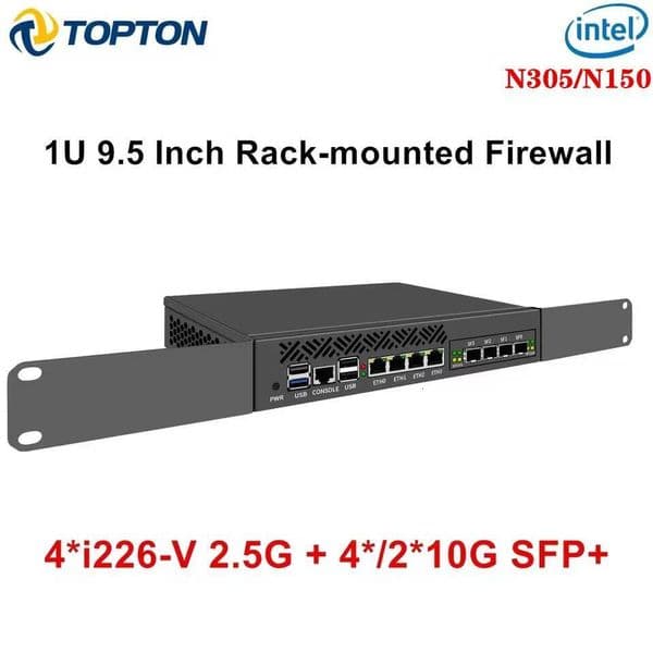 Topton 1U 95 Inch Rack mounted Firewall Mini PC Intel N150 i3 N305 4/210G SFP 425G LAN i226-V Network Security Server