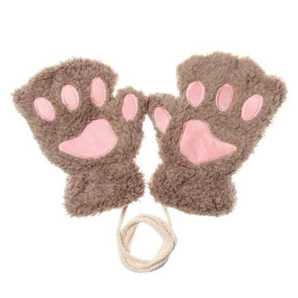 Cute Childrens Winter Gloves Warm Mittens Cats Paw Short Fingerless Gloves Half Finger Gloves For GirlsW251127