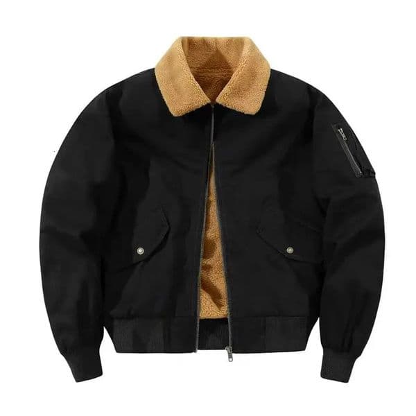 Mens Lamb Wool Collar Flight Jacket Vintage Pilot Style Warm FleeceLined Coat MultiColor Casual Zipper Ribbed Cuff Top 251126