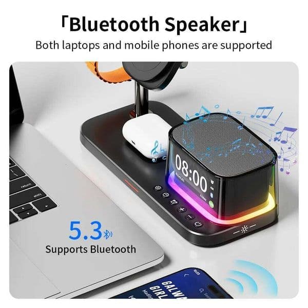 outdoor 2026 New New 25W 5 Outdoor In 1 Magnetic Wireless Charger Outdoor Stand Bluetooth Speaker Fast Charging For Iphone 12-17 Pro Apple Watch 2-9 SE Free Shi