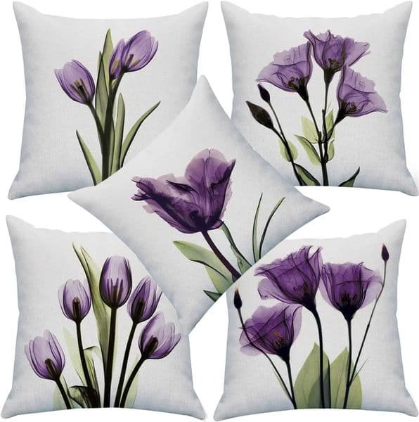 Elegant Tulip Purple Flower Linen Throw Pillow Cover Sofa Couch Art Painting for Living Room Cushion Cover Modern Home DecorW251127