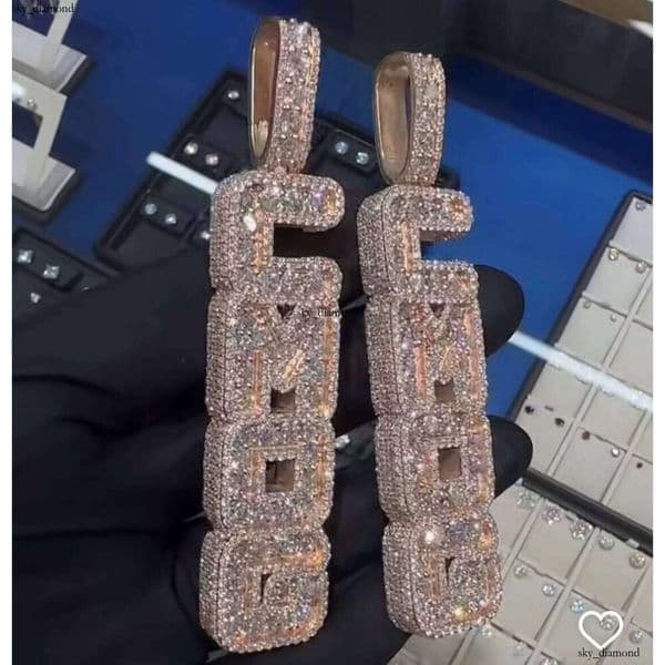 GRA Hip-Hop Vertical IGI Mossanite Letter Sier Buss Down Full Iced-Out VVS 18K 14K Moissanite Pendant