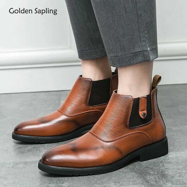 Golden Sapling Party Men Boots Casual Business Shoes Comfortable Chelsea Boot Office Shoe Leisure Flats Slip on Fashion Footwear W251128