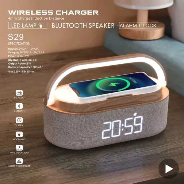 Portable Speaker Wireless Charging FM Ra Al Clock Sound Box Music Caixa De S Charger Lamp Night Light Bocina Y251128