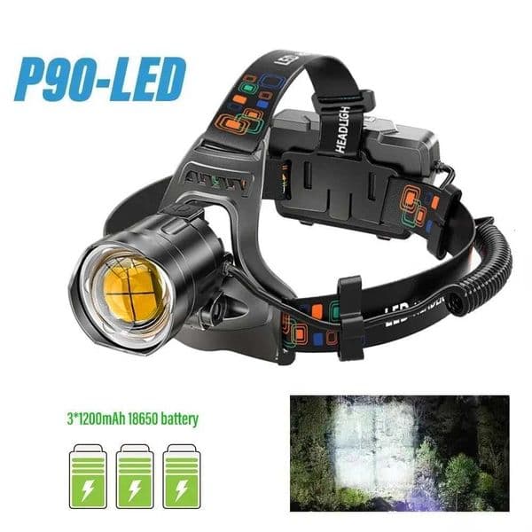 Super Bright LED Headlamp P50/P90 Lamp Beads Waterproof Zoom Spotlight Headlight Power Display for Outdoor FishingW251128