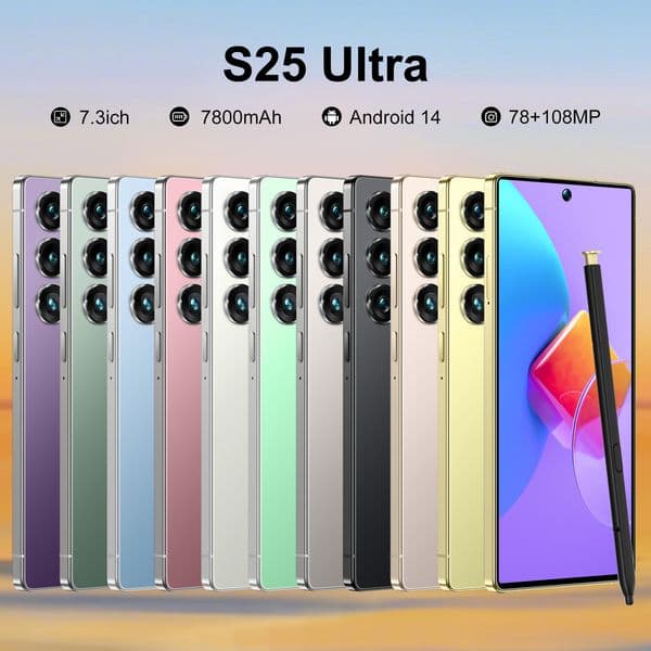 S25 Ultra new smart phone face-to-face screen with 7.3-inch perforation eight nuclear Android 14 Camera Telephone HD Display Face Recognition