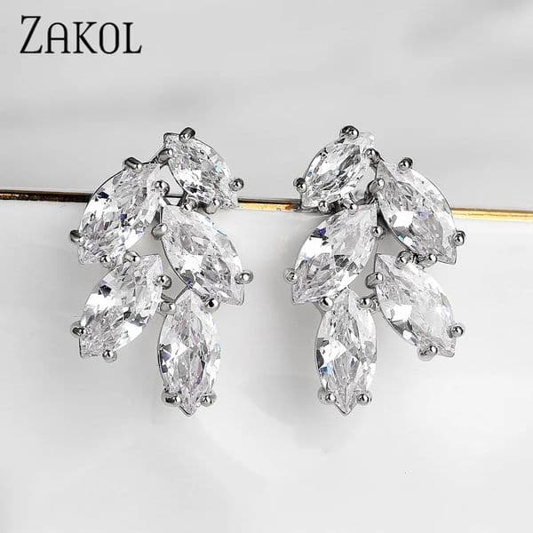 ZAKOL Shiny Marquise Leaf Cubic Zirconia CZ Crystal Stud Earrings For Women Simple Jewelry Wedding Bride Party Wearing EP1155 251126