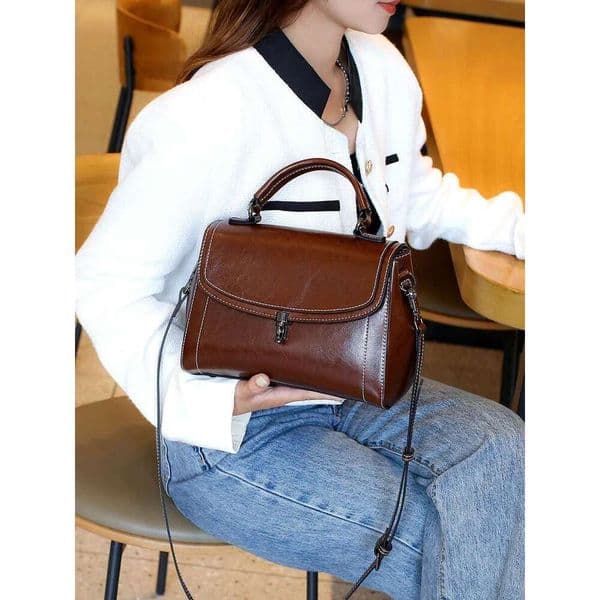 Leather Shoulder New Retro Fashion Handbag Women's Premium Texture Oil Wax Cowhide Messenger Bag