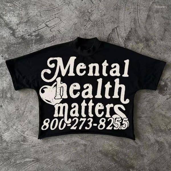 Mens T Shirts Mental Health Matters Graphics Cotton Cropped T-Shirts Men Y2K Short Sleeves Vintage Oversize Tshirt Streetwear Women Tops
