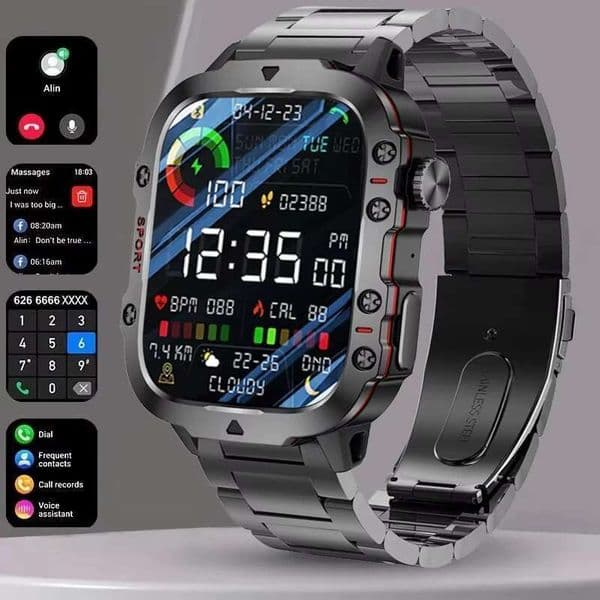 LAXASFIT Men Outdoor Sports LED Flashlight Wireless Call Multi-function Message Reminder Smart Watch