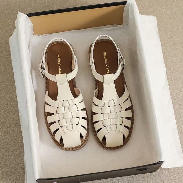 Gladiator BeauToday Sandals Women Cow Leather Cover Toe Ankle Buckle Strap Beach Ladies Retro Flat Shoes Handmade 33037 0e0f
