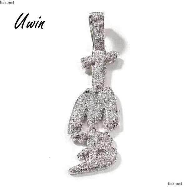 Ice out VVS Moissanite UWIN Personalized Vertical Straight Pull Initial Brush Letter Pendant Custom Jewelry Minimum Order Quantity 1 Piece CH