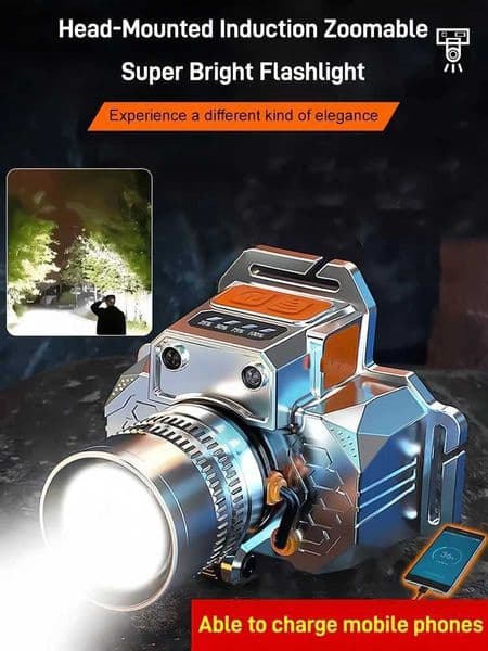 Head-Mounted Induction Zoomable Super Bright Flashlight Rechargeable Headlamp LED Flashlight Cool White HeadlampW251128