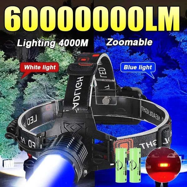 60000000LM Powerful LED Headlamp Bright Rechargeable Head Light 218650 Battery Long Shot 4000M Head Torch Fishing Camping LampsW251128