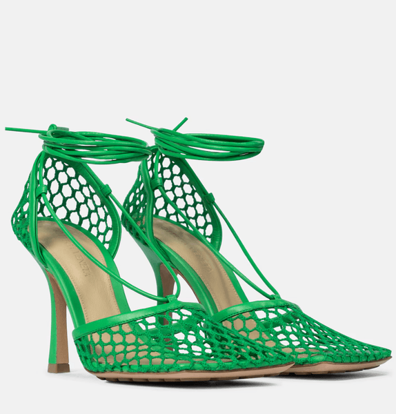 Brand Fashion Women Stretch Leather-trimmed Mesh Sandals Shoes Squared Toes Wrap-tie Ankle Strap Pumps Party Dress Lady High Heels EU5-42