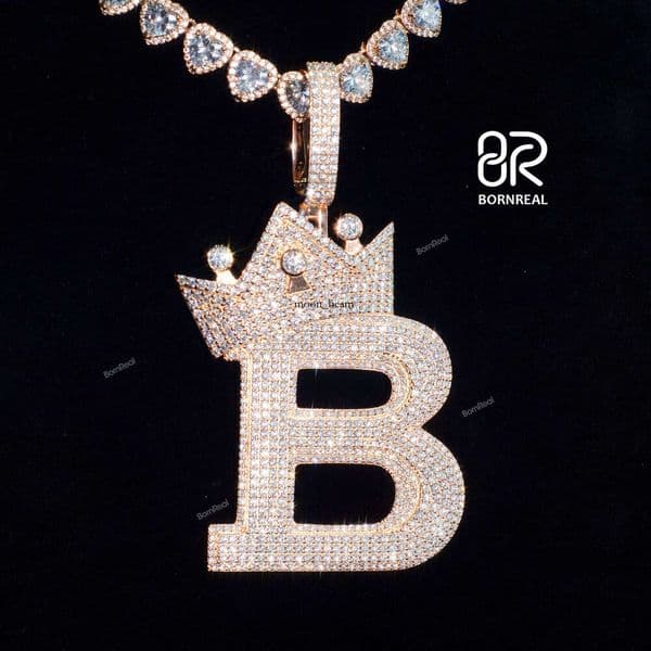 Custom Initial A ~ Z Name Hip-Hop 925 Silver VVS Baguette Moissanite Men's Jewelry Iced Charm Necklace Pendant