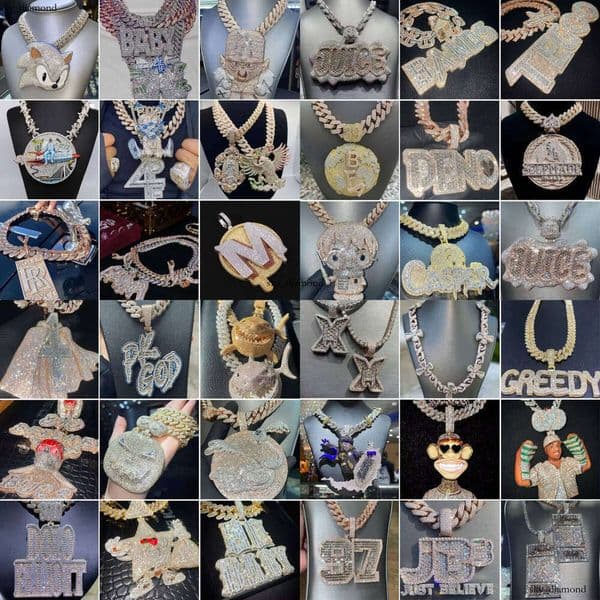 Pass Test Iced Vvs Baguette Moissanite Sier 18K IGI Gold Hip 14K Hop Letter Name Boutique Jewelry Necklace GRA Pendant Men