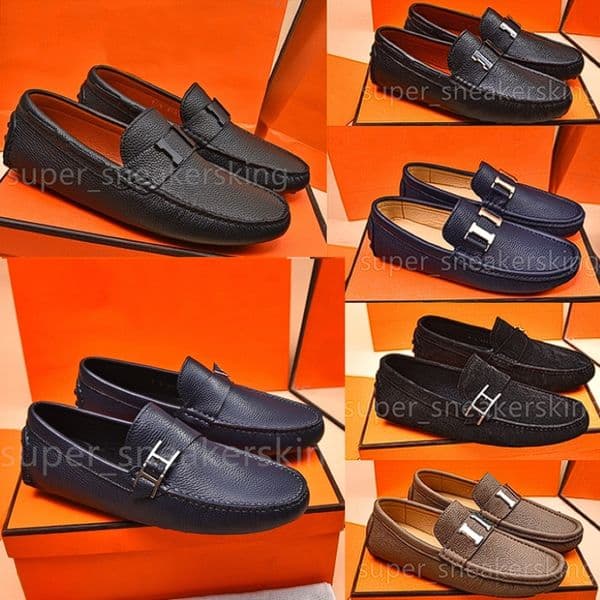 Designer Shoes Men Loafers Genuine Leather suede Metal buckle Luxury Brand Mens Dress Shoes Moccasins Breathable Driving Shoes size 38-46