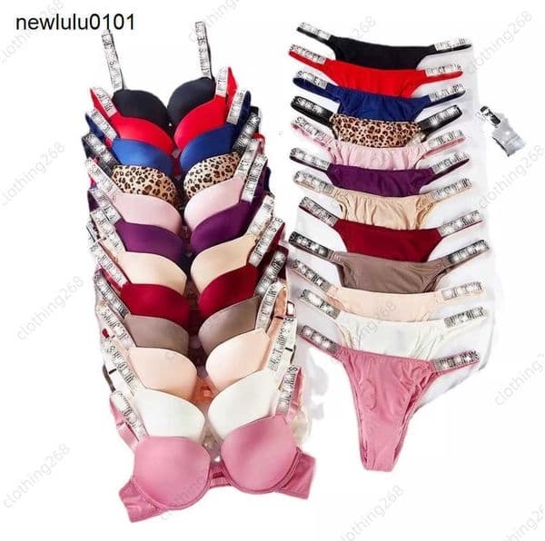 Womens Underwear New VS Push Up Bra Set Lace Bra Panty Set Sexy Embroidery Deep V Lingerie Set Good Quality Large size rhinestone shoulder strap Pretty Underwear5