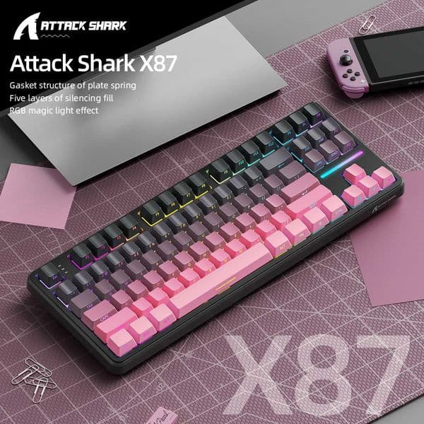 Attack Shark X87 Macro Drive Gaming Keyboard Side Engraved Translucent Character Mechanical KeyboardRGBHot-SwapM251128