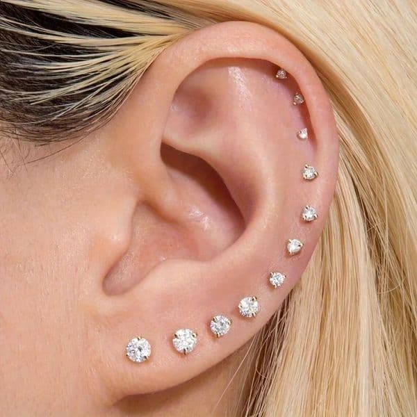 7pcs/Set Stainless Steel Crystal Flat Studs Women Men Bar Screw Back Tragus Round Clear Cubic Zirconia Piercing Earrings Jewelry 250427