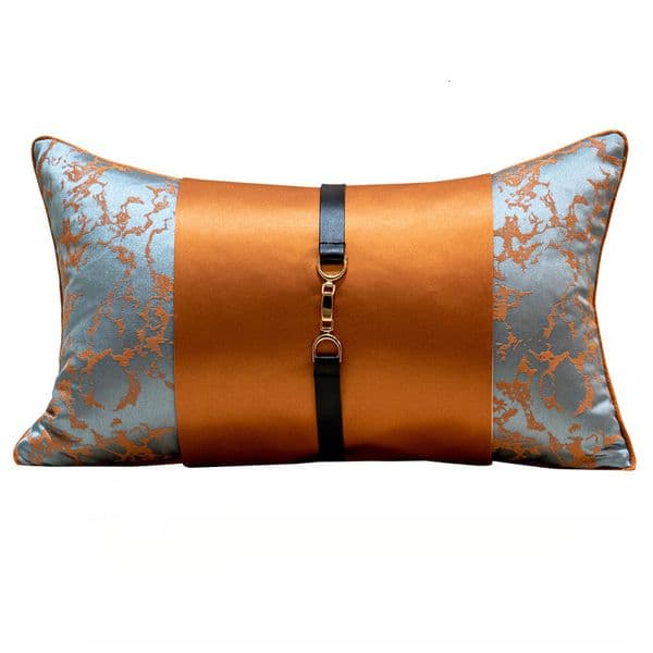 Modern/simple light luxury throw pillow, waist pillow, metal leather buckle jacquard cushion cover, home model room sofa backrest cover 30*50cm