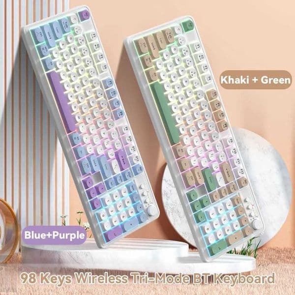 Wireless Keyboard with Knob and Media Keys 98 Keys 3-Mode BT 24G USB-C Rechargeable RGB Membrane Win Mac OfficeM251128