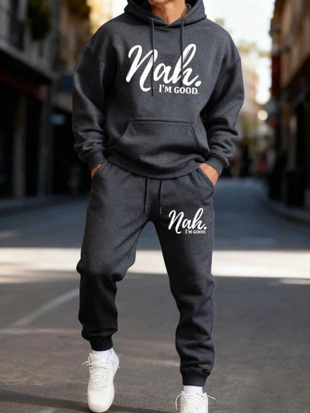 Nah IM Good Printing Men Hoodie Set Loose Comfortable Two Pices Sets Fleece Long-Length Sweatpants Casual Winter ClothingXJ251127