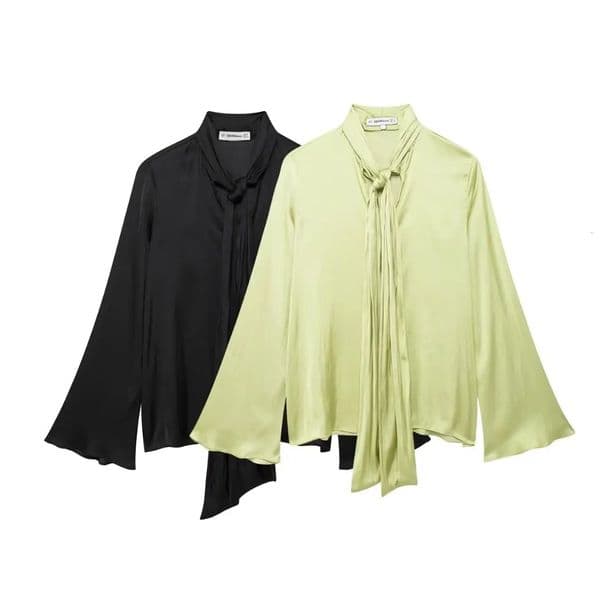 European And American Style Womens Clothing Fashion Versatile Solid Color Bow Decoration Round Neck Long Sleeved Shirt 251125BJ