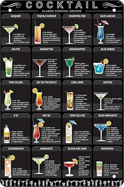 1pCocktail Menu Retro Vintage Bar Metal Tin Sign Poster Ptyle Wall Art Pub Bar Decor COCKTAIL Y251127