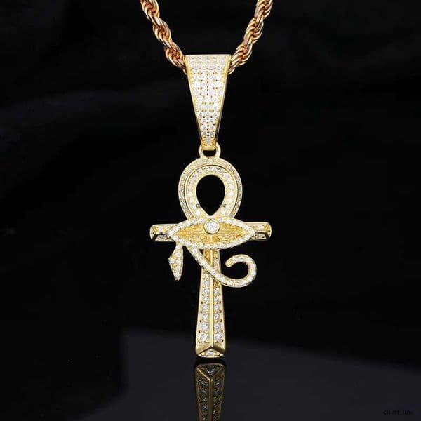 Iced Out VVS Moissanite Moissanite Pendant, 925 Sterling Silver Ankh Cross Necklace Chain for Men Hip Hop Rock Rapper Jewelry