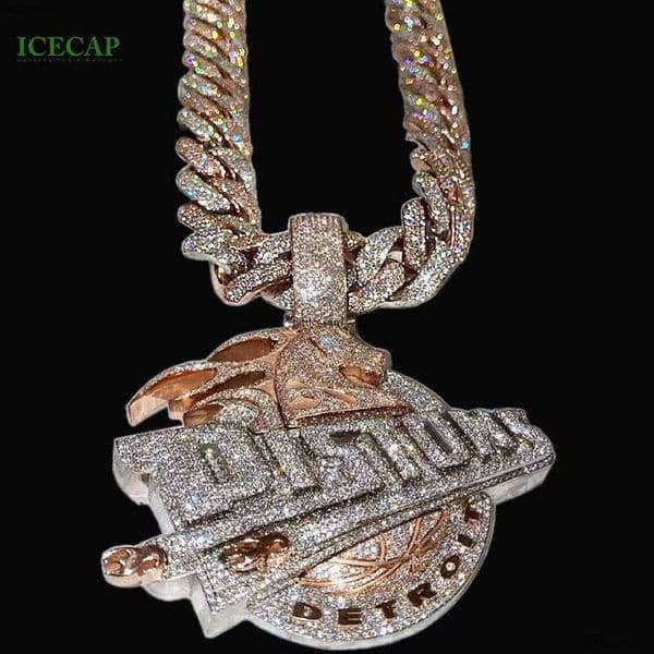 Ice out VVS Moissanite Icy Jewelry Letter Long Stick Bread 925 Silver Chrysolite Moissanite Cuban Chain Custom Pendant CH