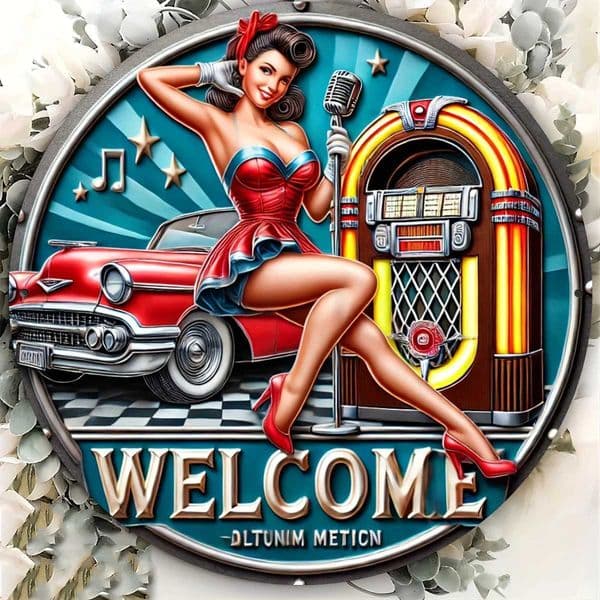 Vintage Welcome to My Concert Iron Wall Art - Glamorous Microphone Woman Round Decor for Home Bar Cafe Bedroom Y251127