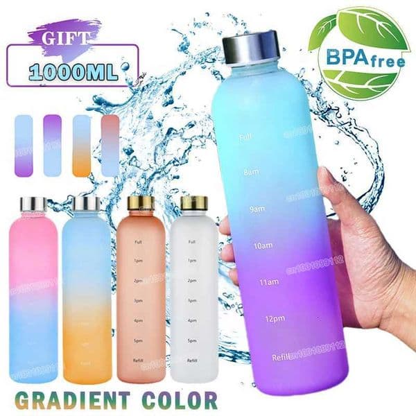 1Liter Water Bottle With Time Marker Leakproof Gym Fitness Sports Bottle for Outdoor Travel Plastic Frosted Drinking BottlesT251129