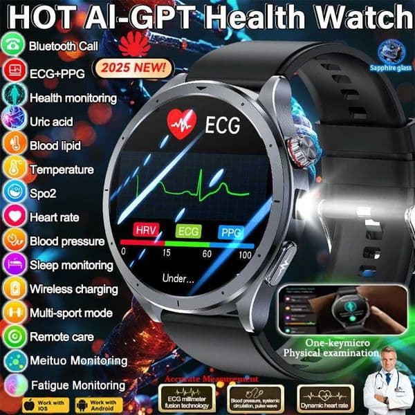 2025New Micro Physical Examination Blood Lipids Uric Acid Blood Pressure Smart Watch Men ECGPPG Clock Call Smartwatch M251129