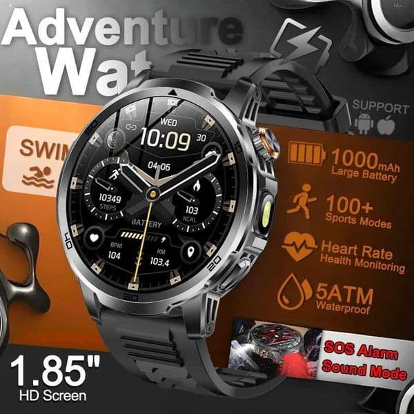 2025 New Adventure Watch 1000mAh Battery SmartWatch 5ATM Waterproof GPS call 185 AMOLED HD Sports Smart Watches Men M251129