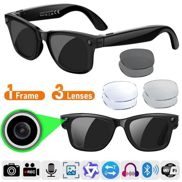 Video Recording Eyewear/Sunglasses (3 Lenses) AI Smart Glasses Bluetooth Headset